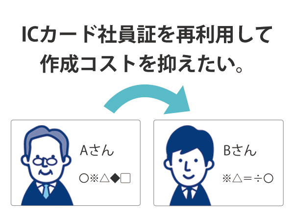 退職者の社員証（ICカード）を再利用して、社員証の作成コストを抑えたい